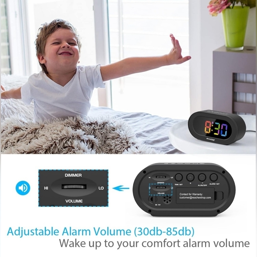 Reacher Black Digital Alarm Clock with Multicolor LED Display - Picture 7 of 11